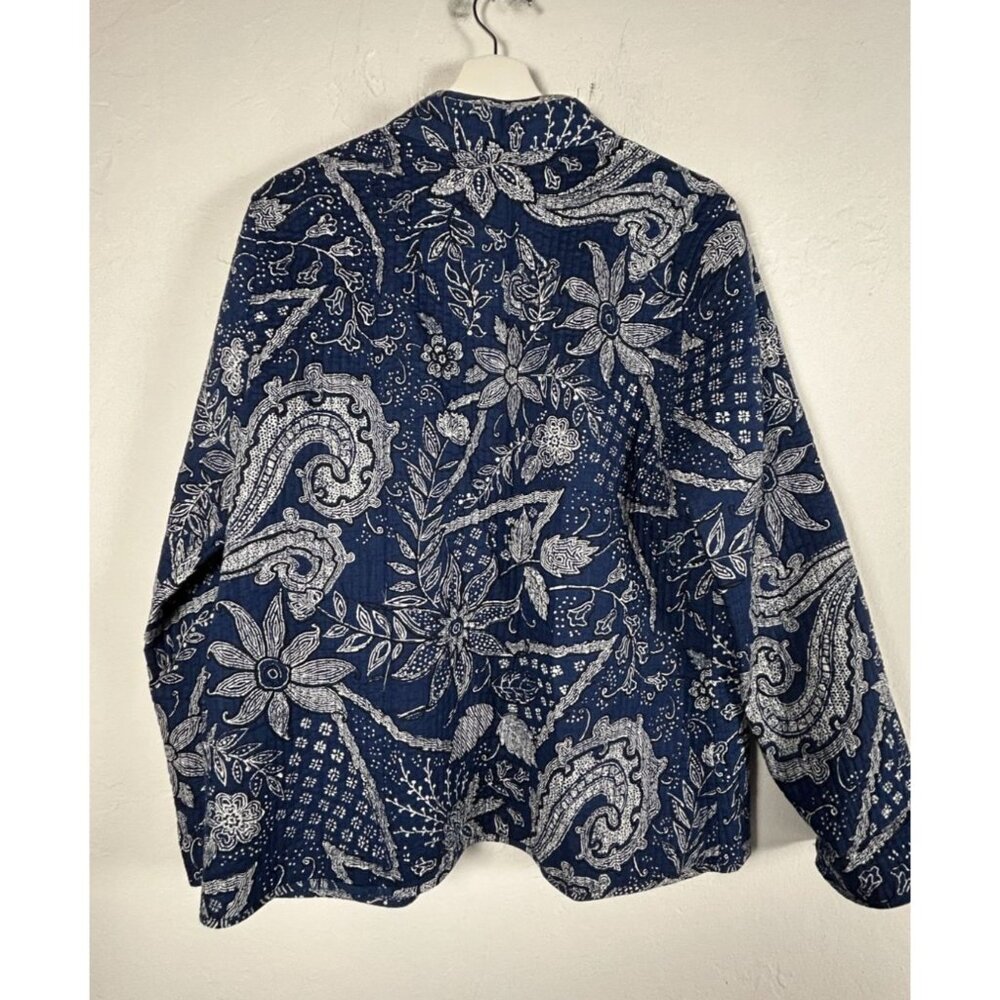 Rebecca Malone Womens Navy & White Floral Print Quilted Jacket Large 100% Cotton